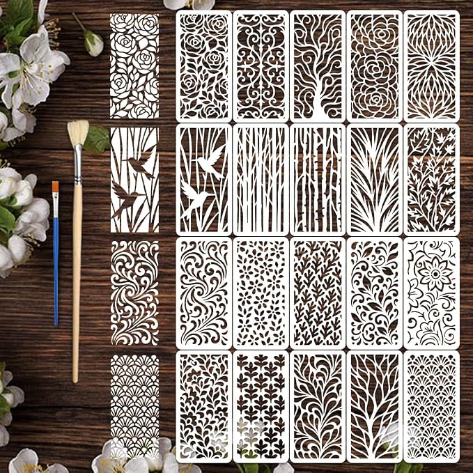 20pcs Flower Stencils for Painting Texture Stencils for Crafts Reusable Plant by Unknown