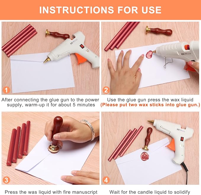 Sealing Wax Sticks 12P with Glue Gun, Luxiv 5.4" Sealing Waxs Stick 10MM Fire - Image 5