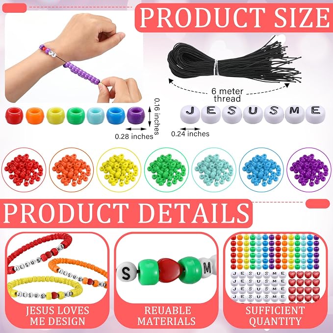 Ferreve 35 Sets Christian Bracelet Crafts Jesus Loves Me Bead Wristband Craft - Image 2
