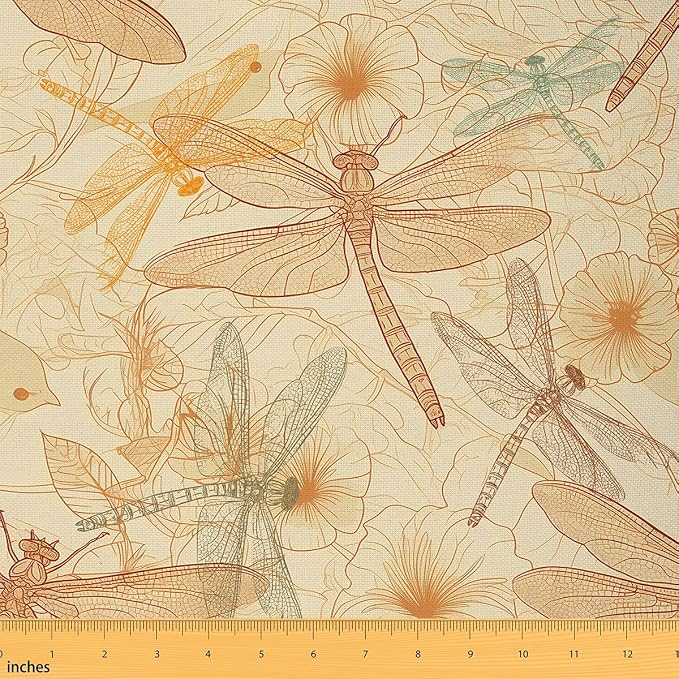 Feelyou Dragonfly Fabric by The Yard, Vintage Birds Floral Upholstery Fabric by Feelyou