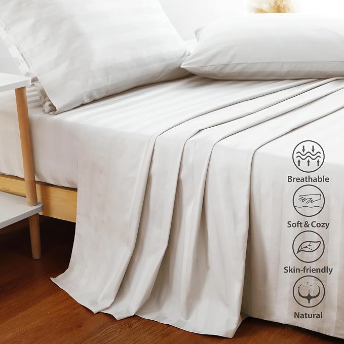 Flat Sheet Only Queen Size, 400 TC 100% Egyptian Cotton Flat Sheet Striped - Image 4