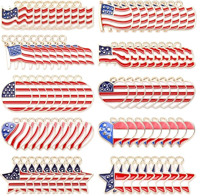 SANNIX 90 Pcs American Flag Charms, Patriotic Enamel Charms - Image 8
