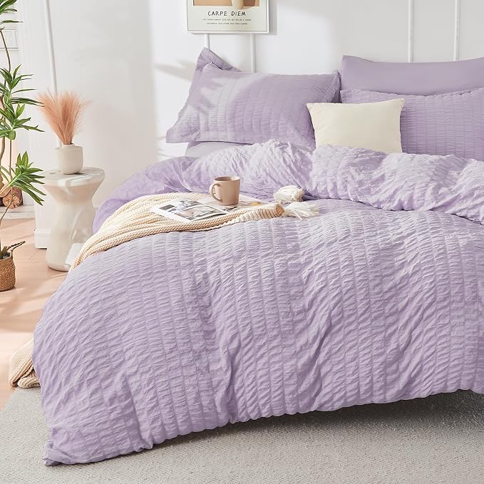 HYMOKEGE Lavender Full Size Comforter Sets Seersucker 7 Pieces, All Season - Image 2
