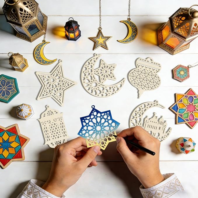 36PCS Wooden Ramadan Decorations Eid Islam Mubarak Ornaments Mubarak Hanging - Image 2