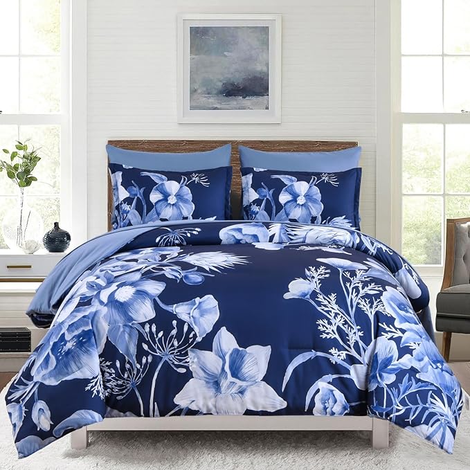Luxudecor Floral Comforter Set King Size 7 Piece, Elegant Floral Comforter by Luxudecor