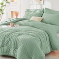 HYMOKEGE Sage Green Queen Comforter Set Seersucker 7 Pieces, All Season Luxury by HYMOKEGE