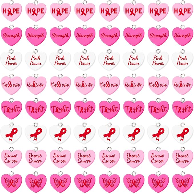 Augshy 64 Pcs Breast Cancer Awareness Resin Charms, Breast Cancer Conversation by Augshy