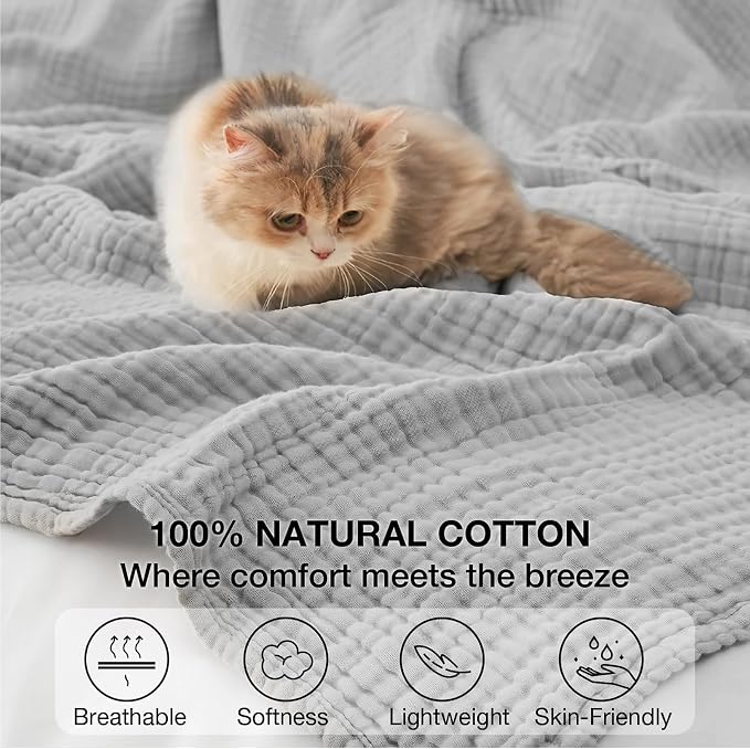 100% Cotton Muslin Blanket Large 50" x 70", Breathable and Lightweight Cotton - Image 4