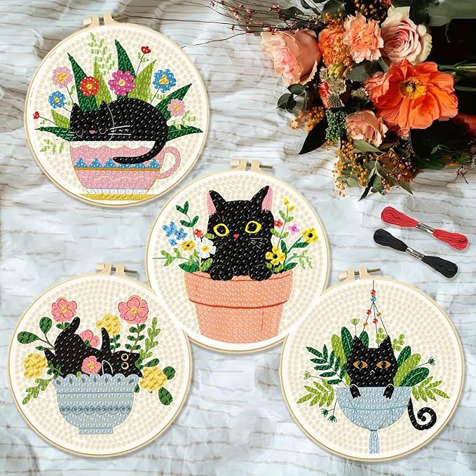 Clendo 8 Pcs Black Cat Diamond Art Coasters Kit - Image 3