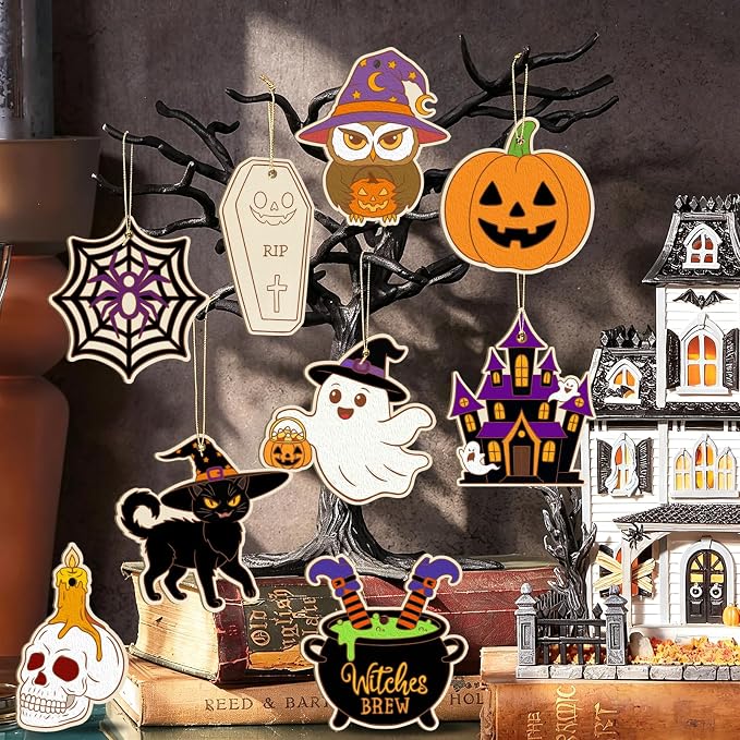 36PCS Wooden Halloween Ornaments to Paint Fall Decorations Crafts - Image 6