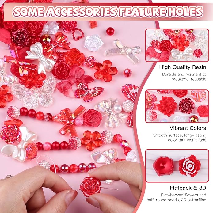 350 Pieces 3D Resin ABS Colorful Rose Flower Bows Butterfly Charms - Image 5