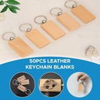 OMTech Wooden Keychain Blanks, Wood Key Chain Bulk, Unfinished Wooden Key Rings - Image 4