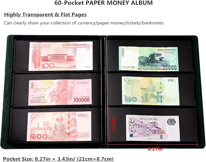 Ettonsun Leather 60-Pocket Paper Money Album Currency Holders - Image 3