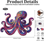 200pcs Wooden Puzzles for Adults Unique Animal Shaped Pieces Colorful Octopus - Image 2