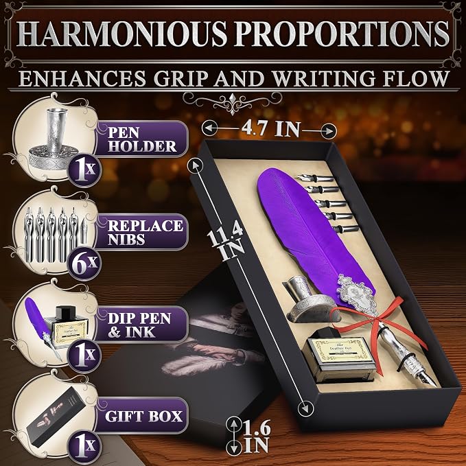 Victorian Writing Quill and Ink Set – Stainless Steel Dip Pen Feather Quill Pen - Image 2