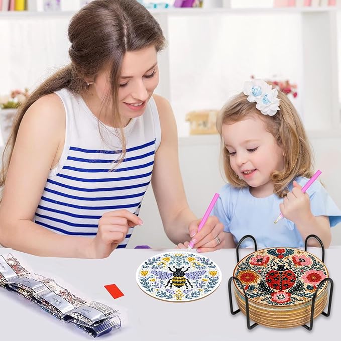 Gemozaic 8PCS Diamond Art Coasters Kit, Insects Diamond Painting Coasters - Image 5