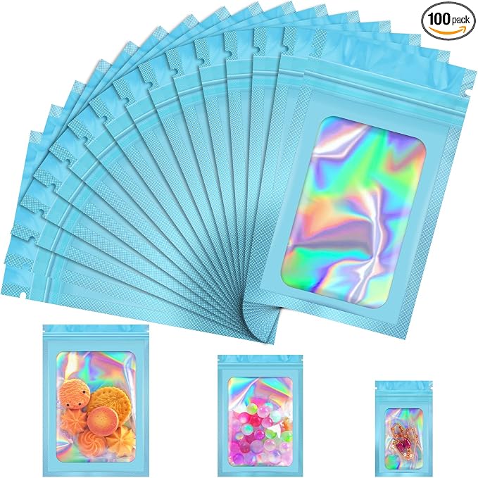 JETMORE 100 Pcs Mylar Bags, Smell Proof Bags Foil Pouch, Holographic Resealable by Jetmore