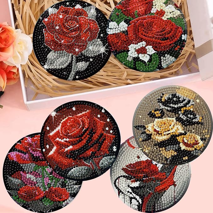 8 Pack Diamond Art Coasters, Rose Flowers Diamond Painting Coasters Kits | - Image 7