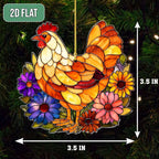 2D Flat Faux Stained Glass Chicken Acrylic Christmas Ornament, Hen Ornaments - Image 6