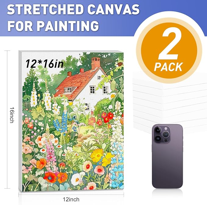 ESRICH Stretched Canvas for Painting 12x16 Inch, 2 Pack Blank Canvas -5/8 in - Image 2