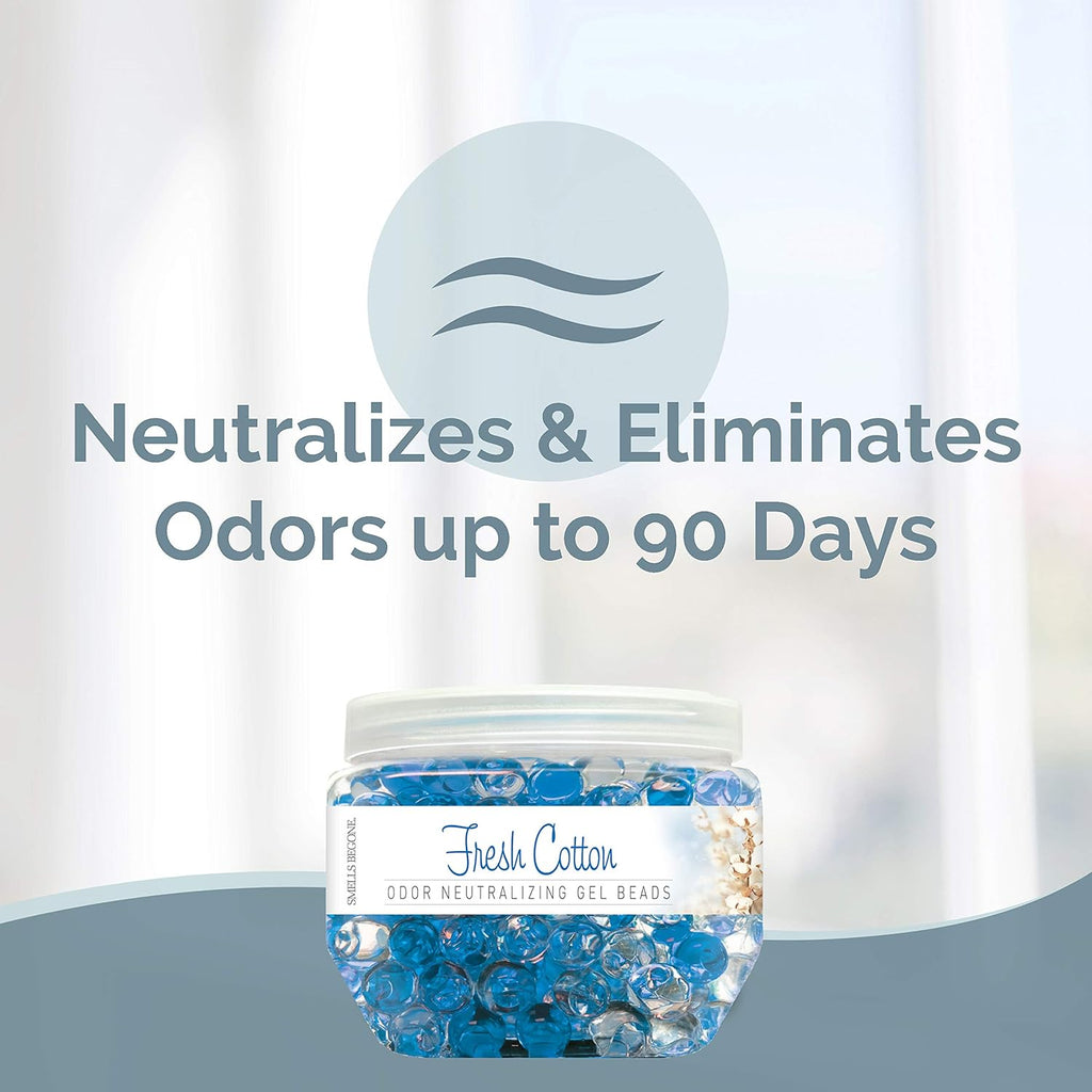 SMELLS BEGONE Odor Eliminator Gel Beads - 12 oz, Pack of 2 - Eliminates Odor in Bathrooms, Cars, Boats, RVs & Pet Areas - Air Freshener - Made with Essential Oils - Fresh Cotton Scent