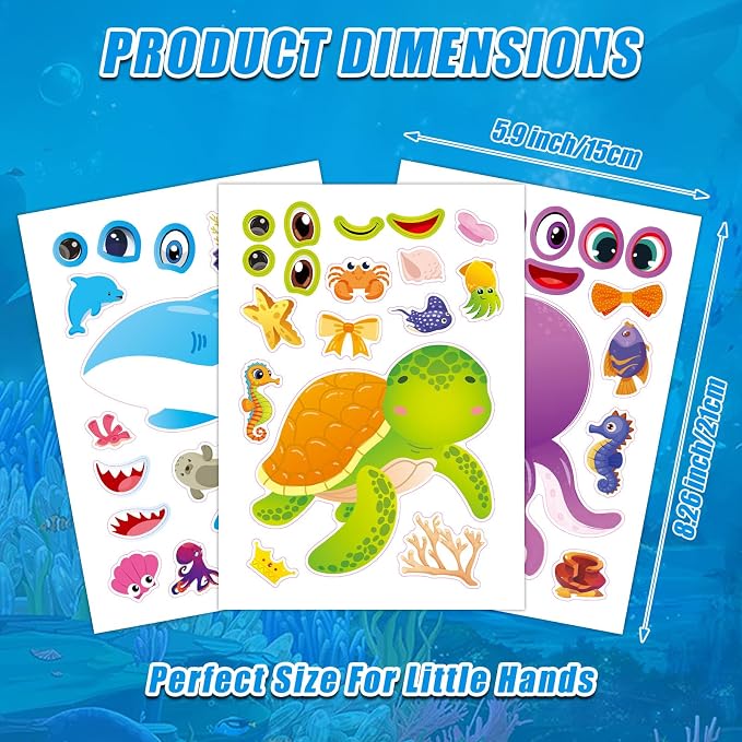 48 Sheets Create Funny Ocean Animals Stickers, Make a Face Stickers - Image 2