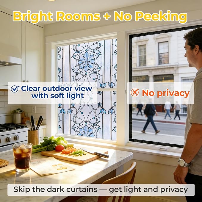 OHTMERU 3D Stained Glass Window Privacy Film, Heat Control UV Blocking Static - Image 3