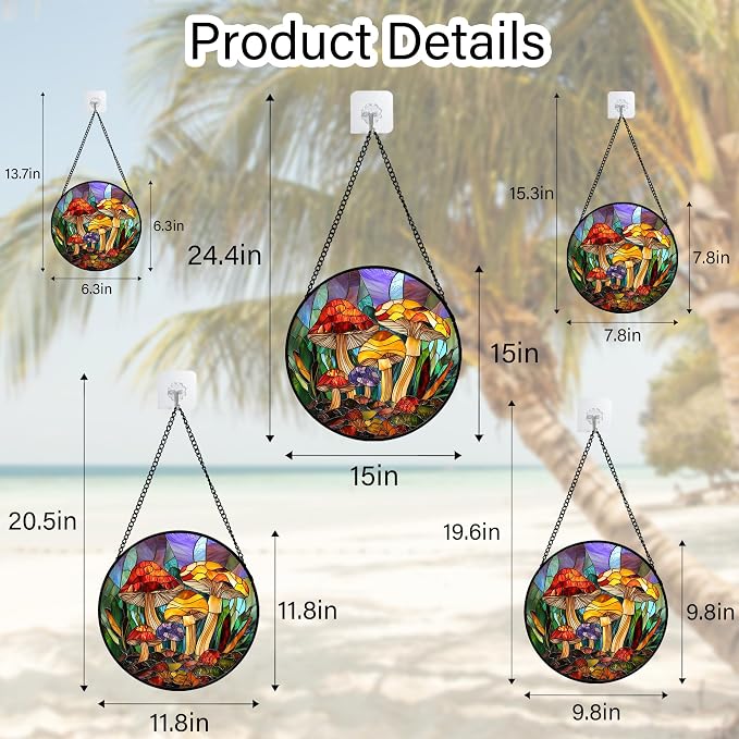 DASTOLL Stained Glass Window Hanging, Jungle Mushrooms Sun Catchers Diamond - Image 7
