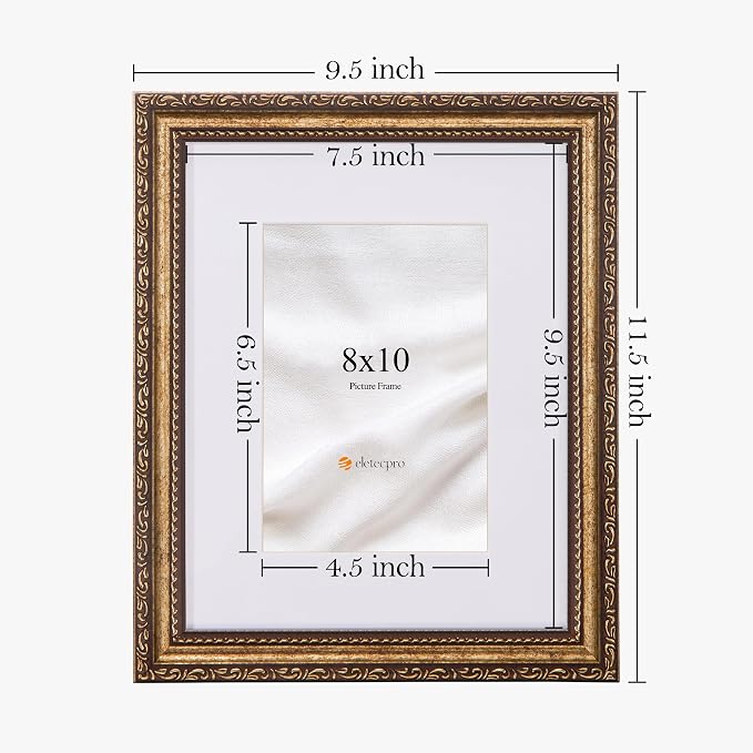eletecpro 8x10 Vintage Picture Frame, Glass Cover, Bronze Gold, Horizontal or - Image 3
