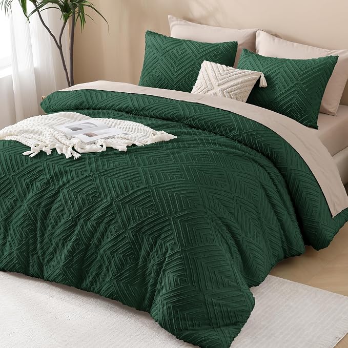 Andency Dark Emerald Green Boho Queen Comforter Set, Lightweight Fluffy Bedding - Image 6