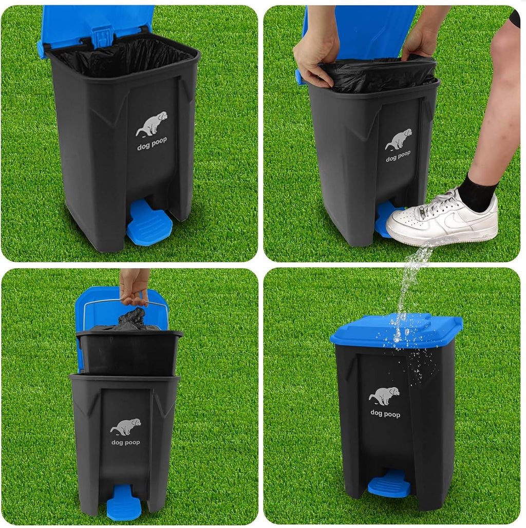 Dog Poop Trash Can Outside, 20L/5Gallon Dog Waste Trash Can with Lid, Pedal and Removable Inner Waste Bin, Pet Poop Bucket with 100 Bags, Blue