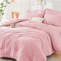 HYMOKEGE Pink Queen Comforter Set Seersucker 7 Pieces, All Season Luxury Bed in by HYMOKEGE
