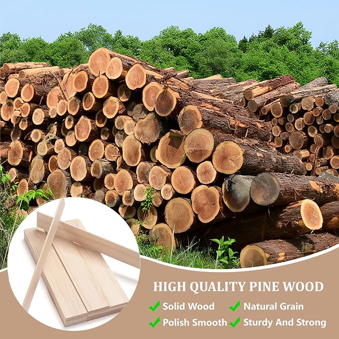 Wooden Dowels for Crafts, Wood Slats Trim Strips for Wall 1/8" × 2" × 12" - Image 4