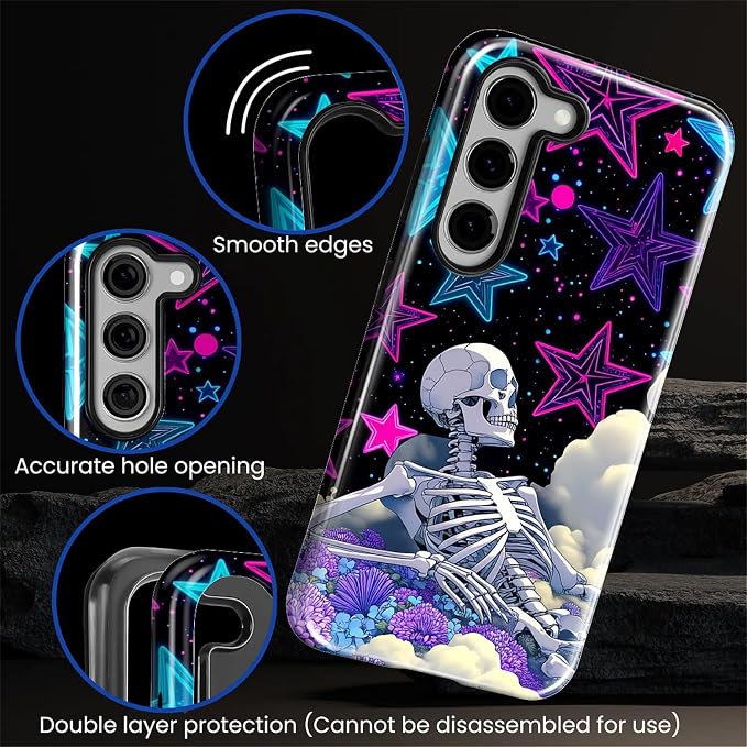 for Samsung Galaxy S23 Case, Skull Star Collage Pattern Glossy 2 in 1 - Image 5