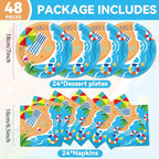 Qyeahkj 48Pcs Summer Beach Paper Plates and Napkins, Hawaiian Beach Theme Party - Image 2