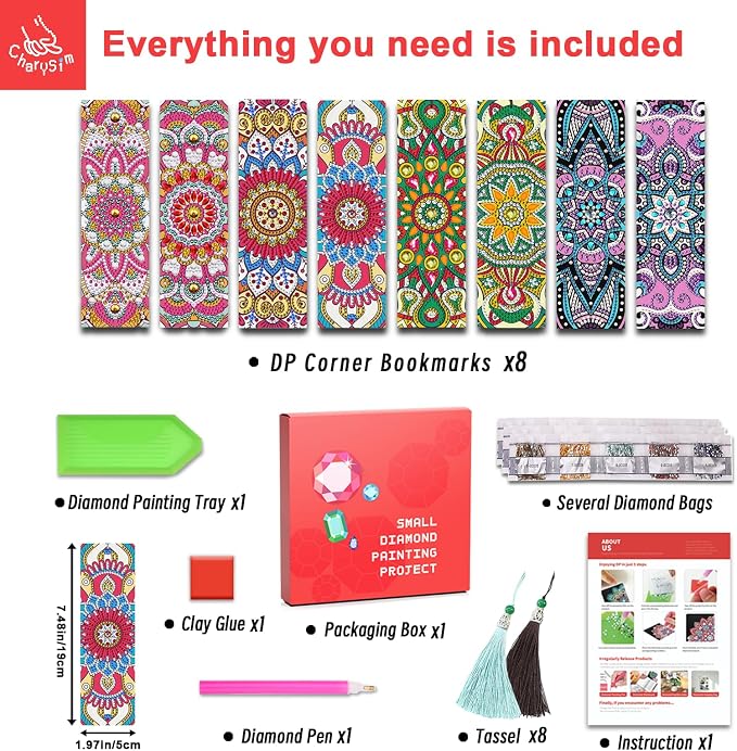 8 PC Diamond Art Bookmarks Kit for Adult Crafts Kit Gifts for Women Mandala | - Image 5