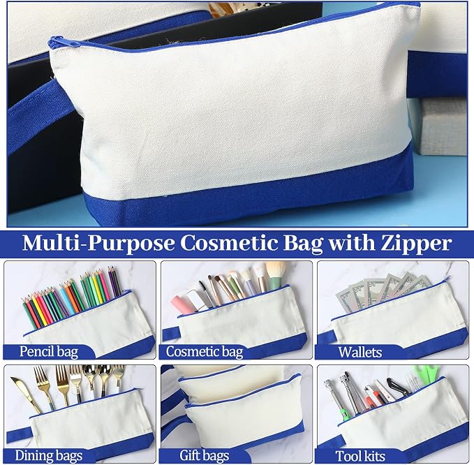 Silkfly 48 Pcs Cotton Canvas Makeup Bags Cosmetic Zipper Bags 10.2 x 5.5 x 2'' - Image 4