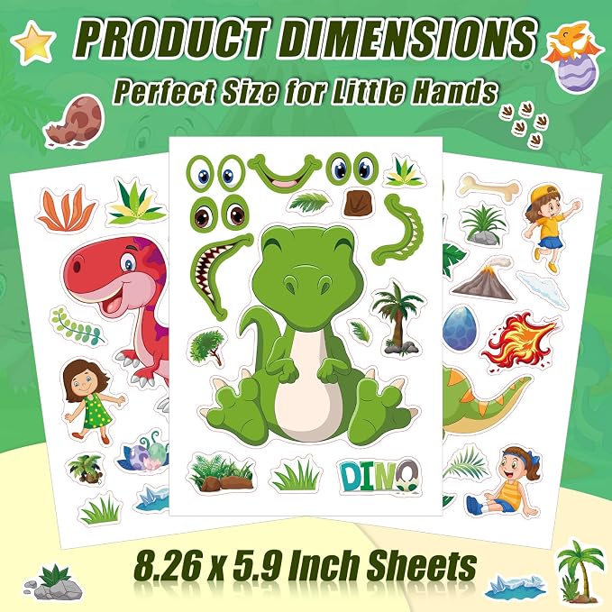 42 Sheets Create Funny Dinosaur Stickers, Make a Face Stickers - Image 5