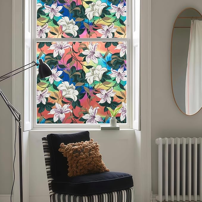 DKTIE Stained Glass Window Film Floral Vintage Style, Frosted Glass Effect by Dktie