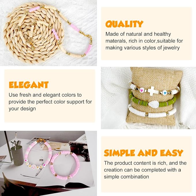 JQEEYGV 5500pcs Clay Beads Bracelet Making Kit 24 Colors Flat Preppy Beads - Image 4