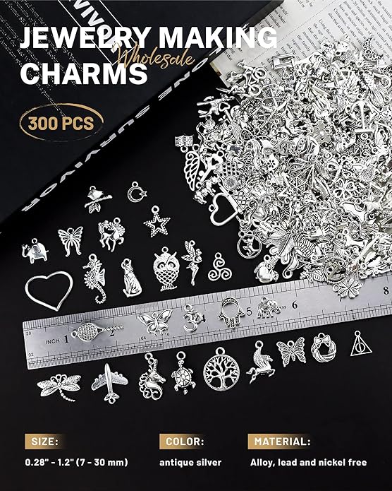JIALEEY 300 PCS Wholesale Bulk Lots Jewelry Making Charms Mixed Smooth Tibetan - Image 2