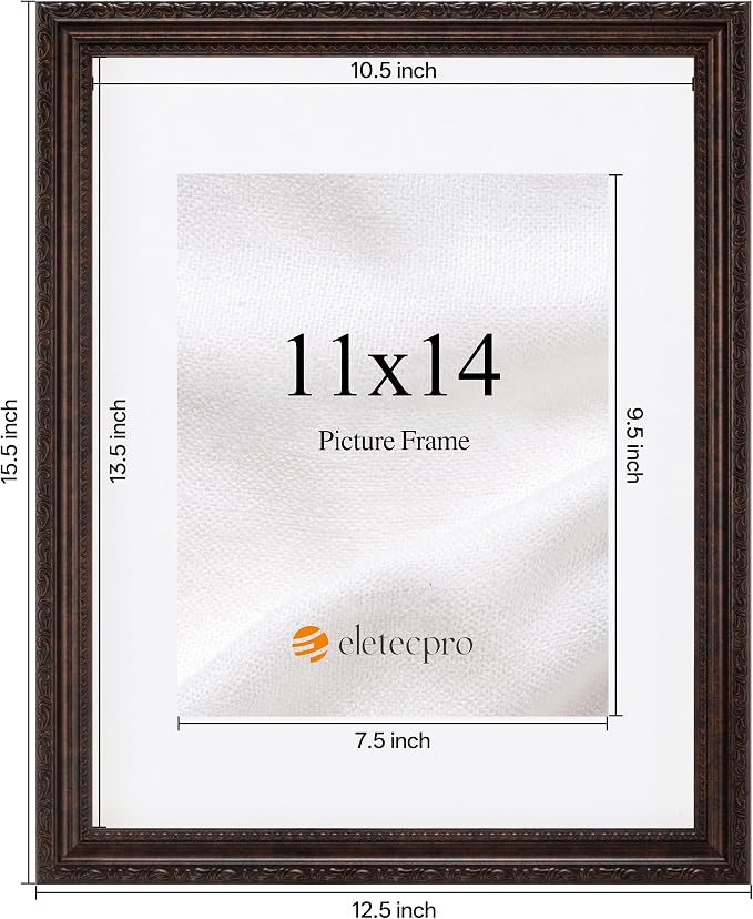 eletecpro 11x14 Vintage Picture Frame, Glass Cover, Horizontal or Vertical - Image 3