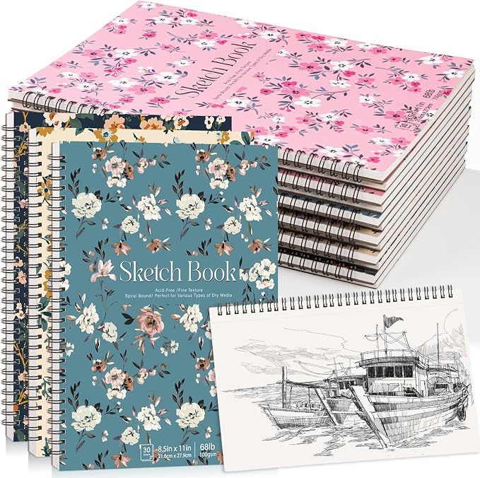 12 Pack Sketch Book, 8.5 x 11Inch Sketchbook, 68lb/100gsm Top Spiral Bound by Prudiut