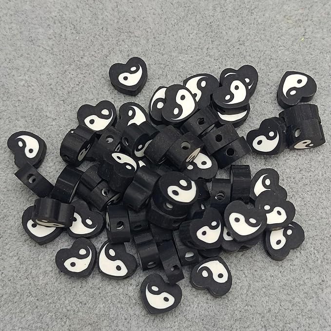 100Pcs 10MM Polymer Clay Beads, Tai Chi Heart Clay Bead Charms - Image 5