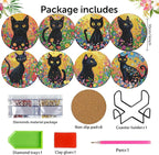 8 Pack Black Cat Diamond Art Coasters Kit for - Image 2