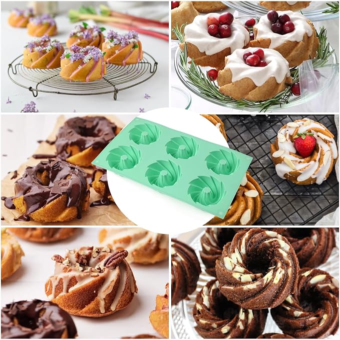 HUAKENER 2 Pcs Mini Fluted Cake Pan, 6-Cavity Fluted Cake Mold, Non-stick - Image 2