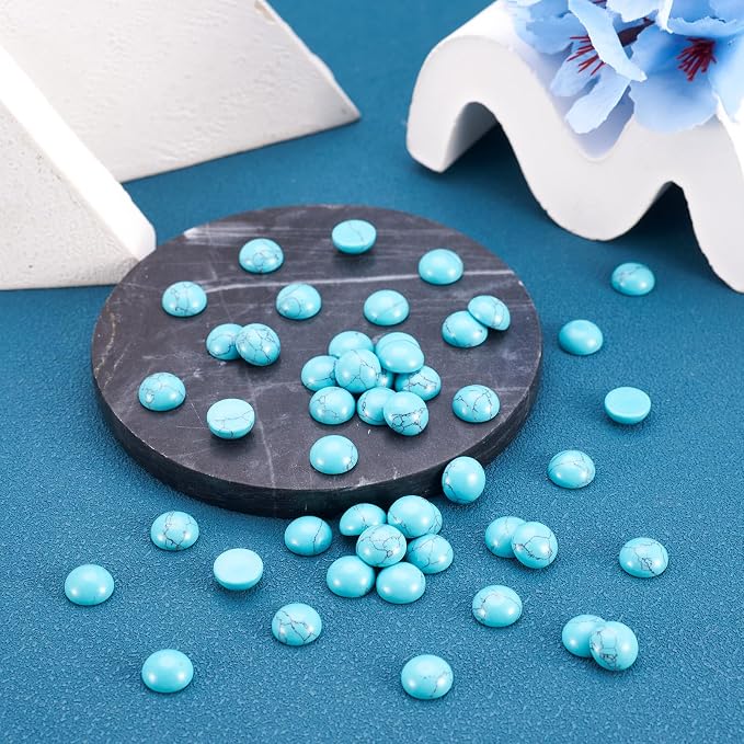 FASHEWELRY 50Pcs Synthetic Turquoise Cabochons Flat Back Gemstone Cabochons - Image 7