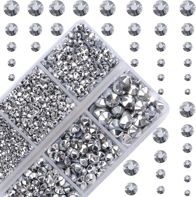 4000Pcs Mixed Size Hot Fix Round Crystals Gems Glass Stones Hotfix Flat Back by MASSIVE+BEADS