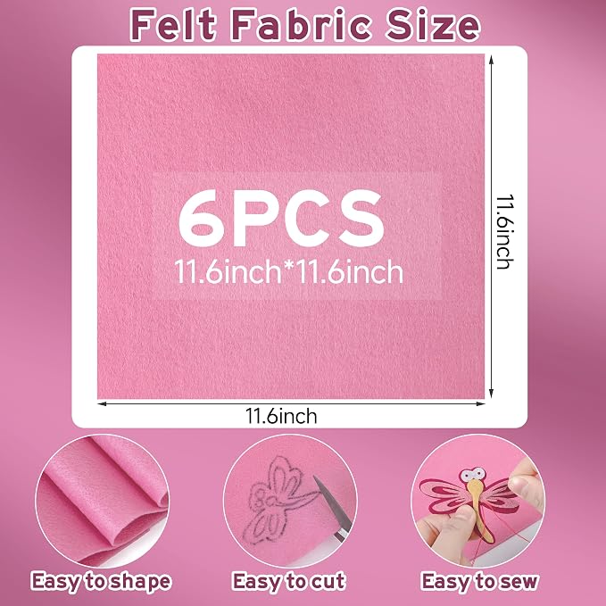 HaoFeiJH 6 Pcs Soft Pink Felt Fabric Sheets - Image 2