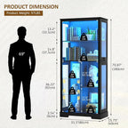 71” Display Cabinet with Glass Doors, Modern Curio Cabinet with 3 Color Lights - Image 2